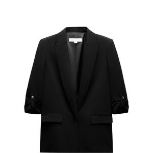 ZARA Blazer Jacket with Rolled-Up Sleeve in Black Size Large NWT
